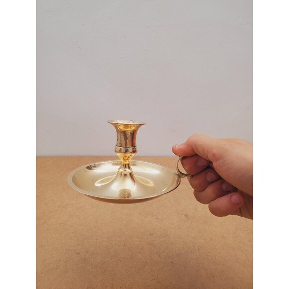 Vintage Brass Candle Holder - Brass Candlestick Holder - Brass Chamberstick - - Picture 5 of 10